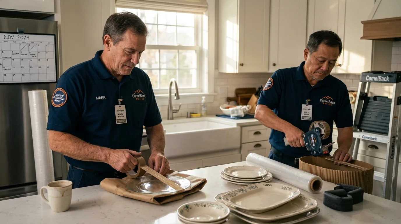 Professional crew packing kitchen dishware in Swannanoa, NC